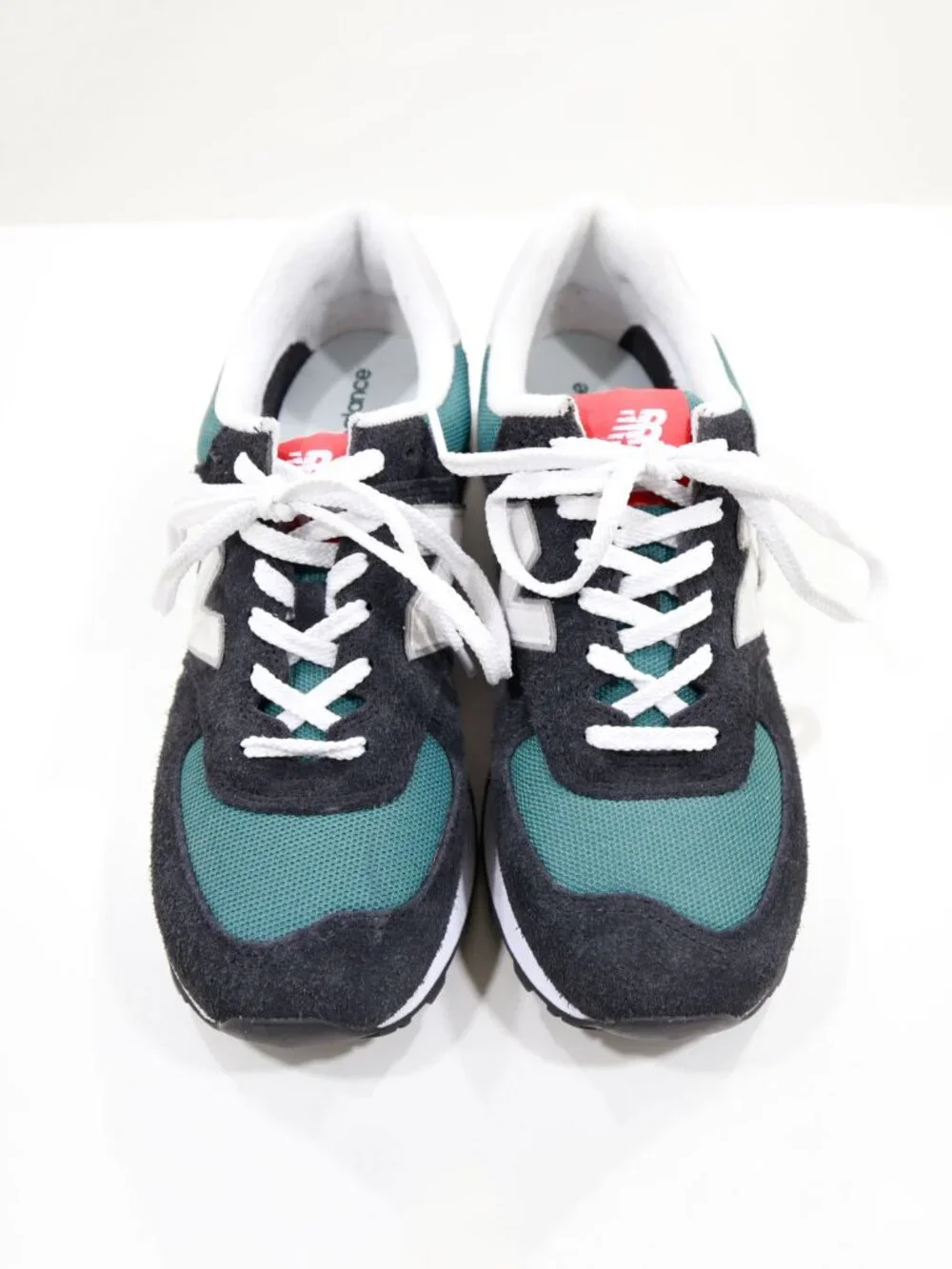 New Balance 574 Black Suede Green Mesh Low Top Sneakers - Women's 11.5